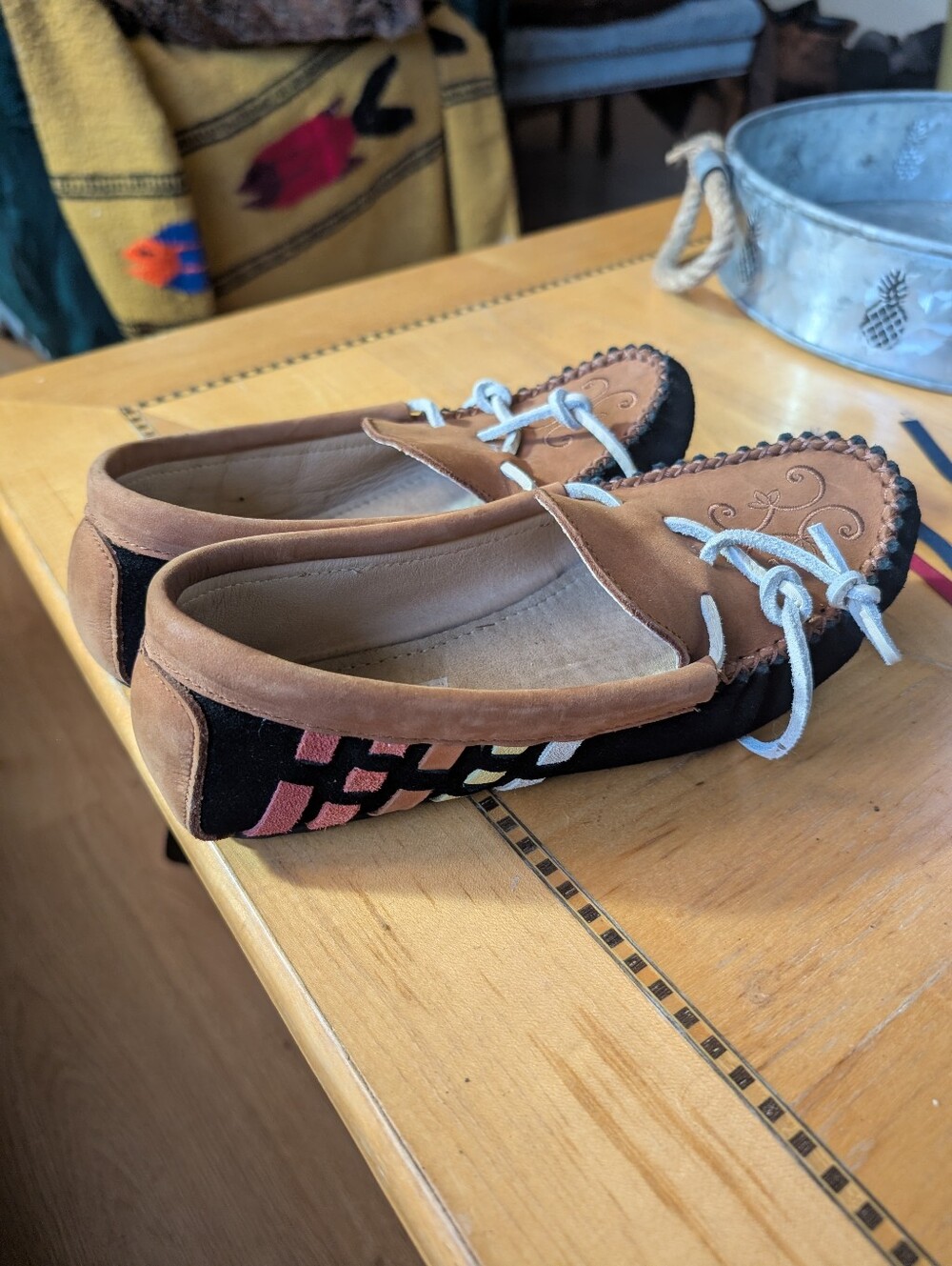 Suede Moccasin Loafers in Tan and Black